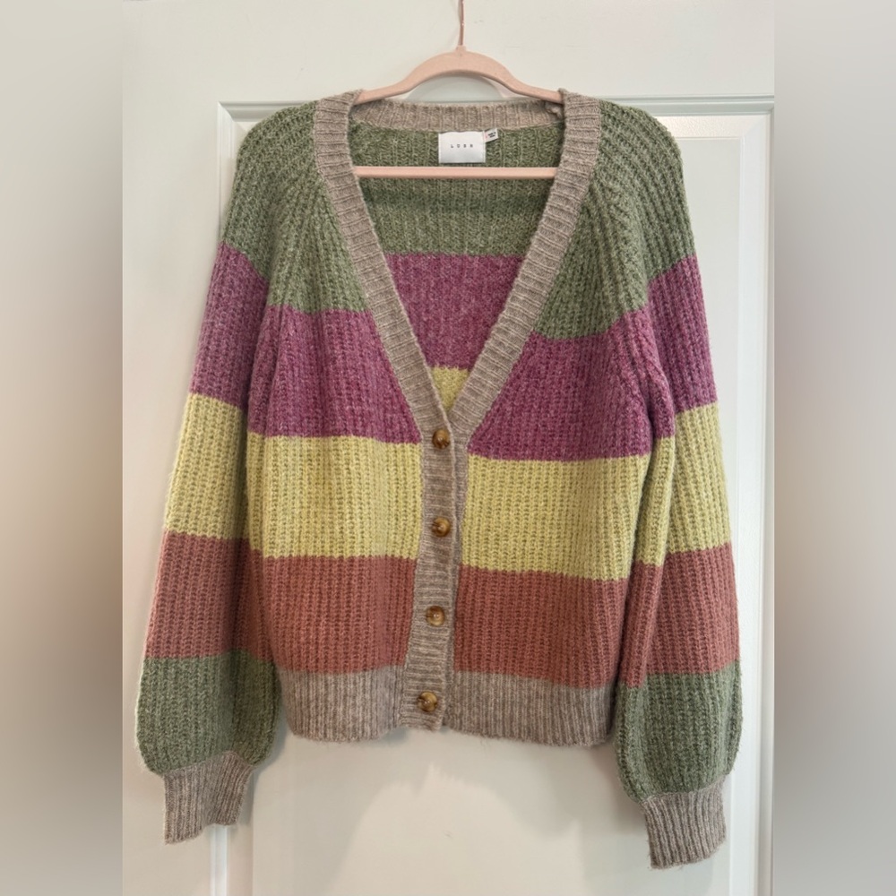 Lush Multi-Color Striped V-Neck Cardigan
